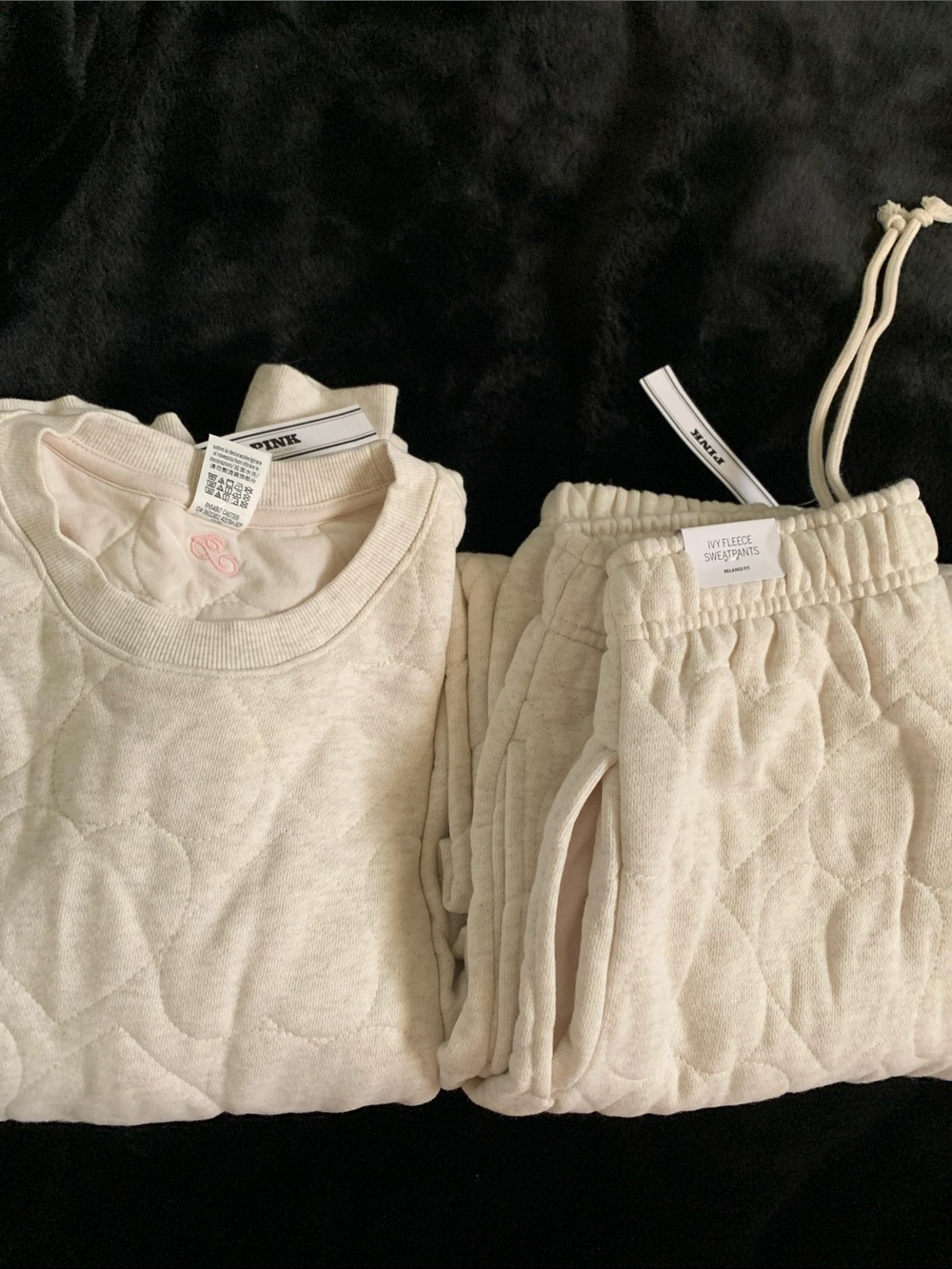 PINK Victoria's Secret Quilted Heart Crewneck Set - Cream